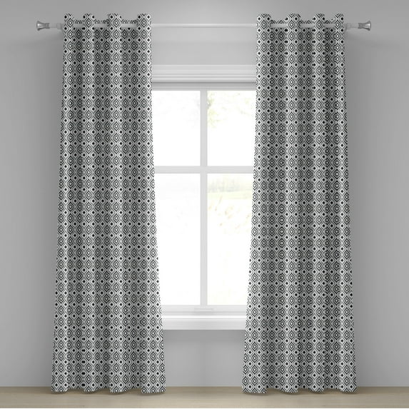 Ambesonne Peacock Grommet Curtain, Greyscale Bird Feathers, 50" x 72", Black Grey Pale Grey