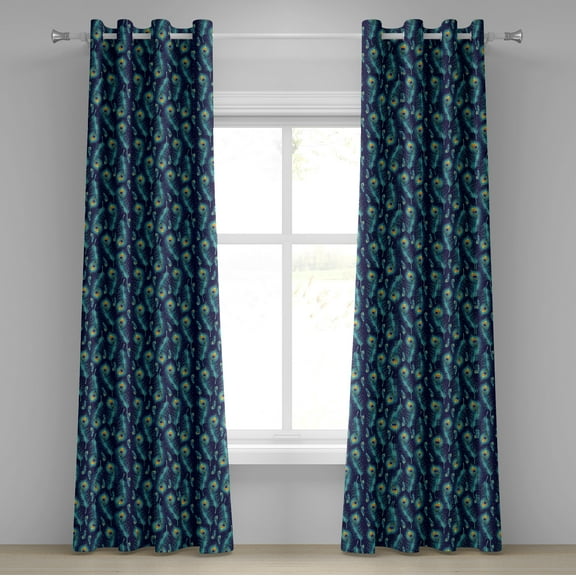 Ambesonne Peacock Grommet Curtain, Peacock Bird Feathers, 50" x 84", Navy Blue Orange