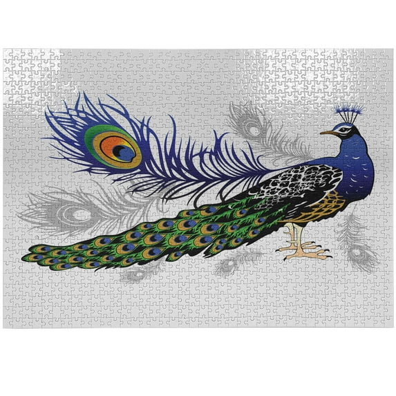 Ambesonne Peacock Jigsaw Puzzle, Wild Peacock Feather, Heirloom-Quality Fun Activity for Family Durable Cardboard, 1000 pcs, Multicolor