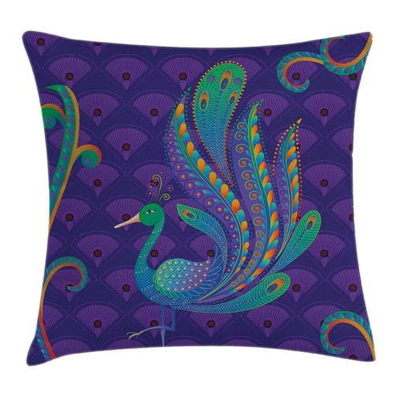 Ambesonne Peacock Oriental Bird Feather Pillow Cover