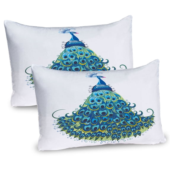 Ambesonne Peacock Pillow Sham 2 Pack, Floral Feathery Bird Motif, 30"x20", Blue Yellow