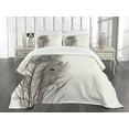 thumbnail image 1 of Ambesonne Peacock Quilted Bedspread Set 3 Pcs, Feathers of Exotic Bird, Queen Size, White Taupe and Blue, 1 of 5