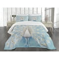 thumbnail image 1 of Ambesonne Peacock Quilted Bedspread Set 3 Pcs, Nature Ornate, King Size, Yellow Pale Blue, 1 of 5