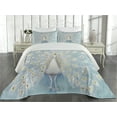 thumbnail image 1 of Ambesonne Peacock Quilted Coverlet 3 Pcs, Nature Ornate, King Size, Yellow Pale Blue, 1 of 4