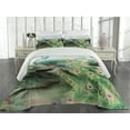 thumbnail image 1 of Ambesonne Peacock Quilted Coverlet 3 Pcs, Summer Flower Garden, Queen Size, Green Fuchsia, 1 of 4