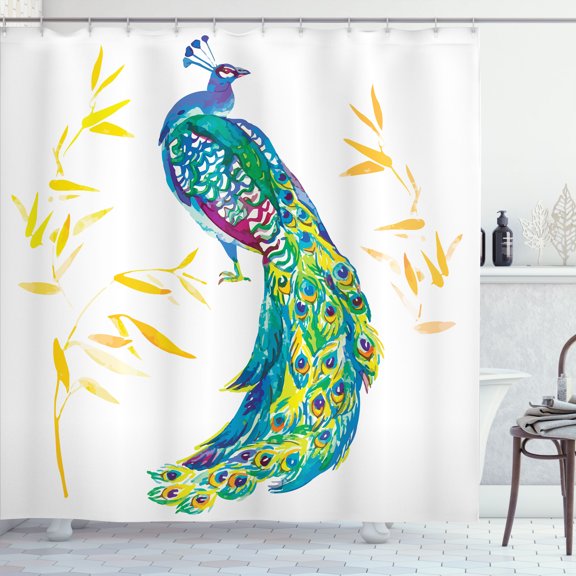 Ambesonne Peacock Shower Curtain, Floral Watercolors Art, 69"Wx84"L, Multicolor