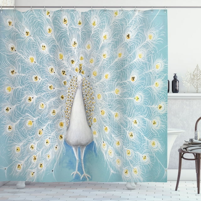 Ambesonne Peacock Shower Curtain, Nature Ornate, 69"Wx70"L, Yellow Pale Blue