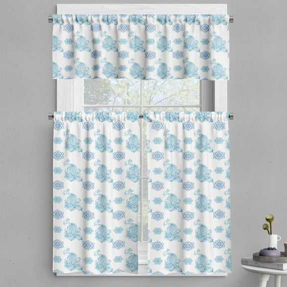 Ambesonne Peacock Valance & Curtain, Floral Mandala and Bird, 55"x36", Pale Blue White