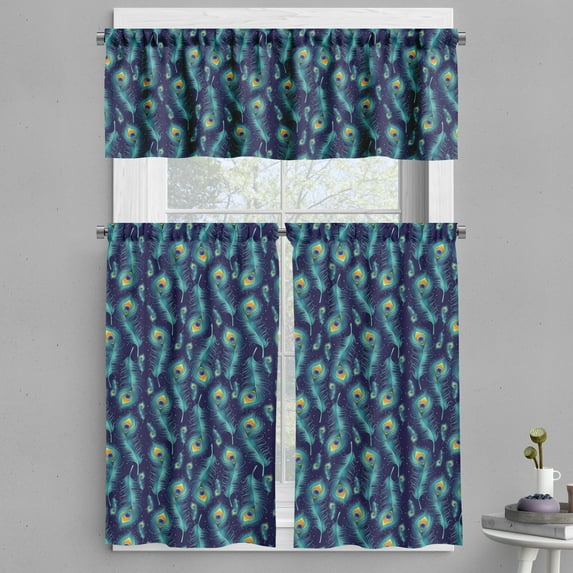 Ambesonne Peacock Valance & Curtain, Peacock Bird Feathers, 55"x30", Navy Blue Orange