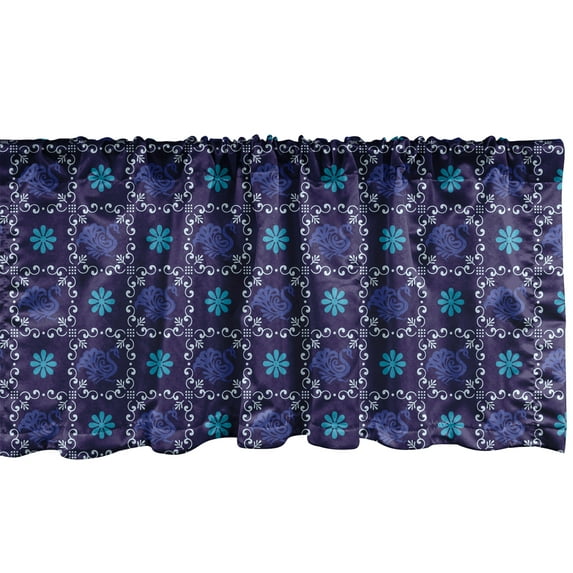 Ambesonne Peacock Window Valance, Oriental Animal Feathers, 42" x 18", Indigo Sea Blue