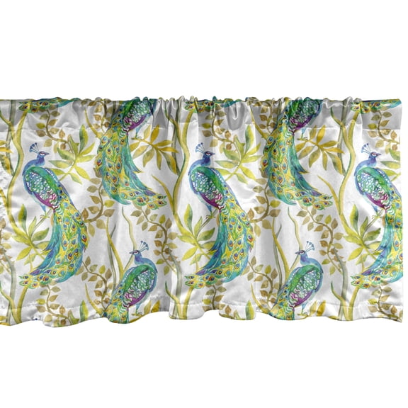 Ambesonne Peacock Window Valance, Vivid Birds on Branches, 54" X 18", Multicolor