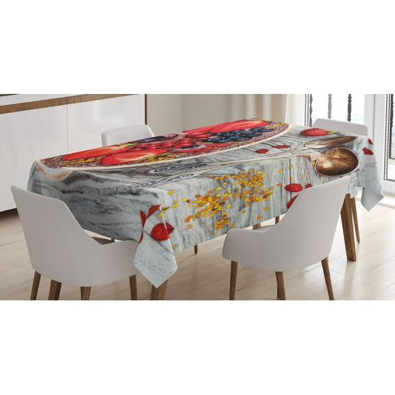 Ambesonne Peanut Butter Tablecloth Rectangular Table Cover, Breakfast Foods Bowl, 60"x90", Multicolor