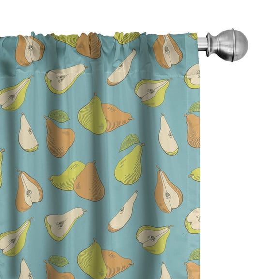 Ambesonne Pear Curtains, Colorful Sketchy Fruit Sliced, Pair of 28"x63", Teal Apricot