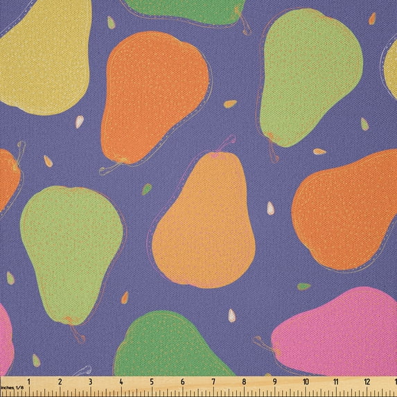 Ambesonne Pear Fabric by the Yard Microfiber, Delicious Pop Art Fresh Fruit, 5 Yards, Ceil Blue Multicolor
