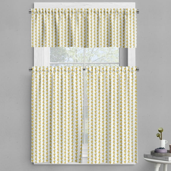 Ambesonne Pear Valance & Curtain, Cartoon Fruit Pattern, 55"x24", Pale Earth Yellow White