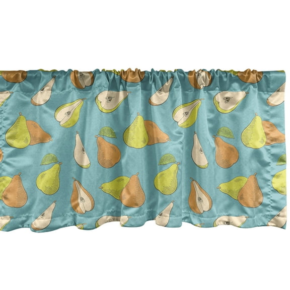 Ambesonne Pear Window Valance, Colorful Sketchy Fruit Sliced, 54" X 18", Teal Apricot