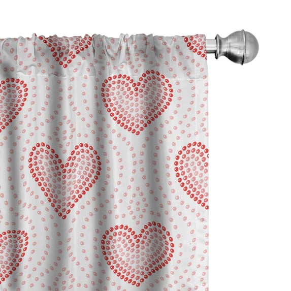 Ambesonne Pearls Curtains, Dotted Heart Pattern, Pair of 28"x63", Blush Cream Red
