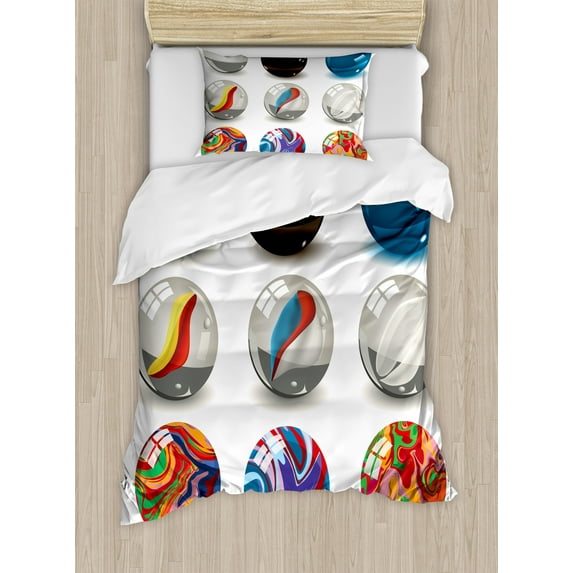 Ambesonne Pearls Duvet Cover Sets, Marbles Bubble Art, 2-Twin, Multi