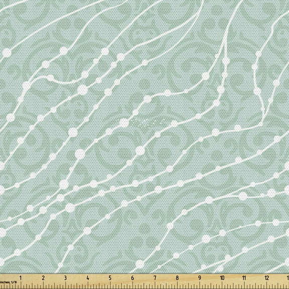 Ambesonne Pearls Fabric by the Yard Upholstery, Abstract Nautical Motifs, 5 Yards, Almond Green White