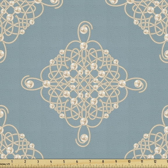 Ambesonne Pearls Fabric by the Yard Upholstery, Symmetric Sailot Knot, 1 Yard, Pale Slate Blue Tan