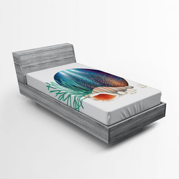 Ambesonne Pearls Fitted Sheet, Underwater Ocean Marine, Twin Size, Multicolor