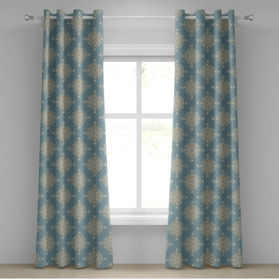 Ambesonne Pearls Grommet Curtain, Symmetric Sailot Knot, 50" x 108", Pale Slate Blue Tan