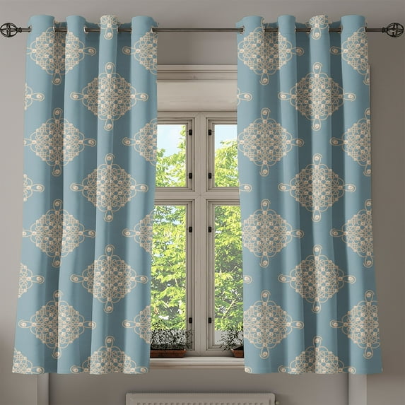 Ambesonne Pearls Grommet Curtain, Symmetric Sailot Knot, 50" x 63", Pale Slate Blue Tan