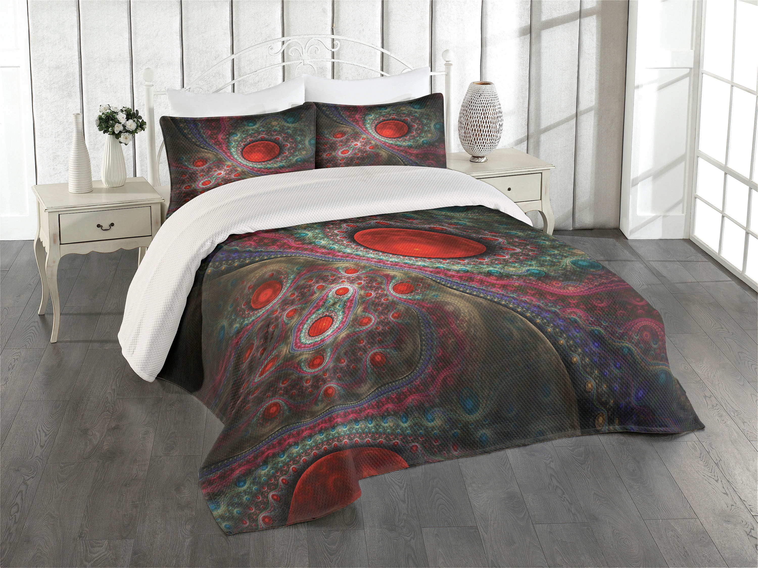 King Size Multicolor Quilted Bedspread Set with Pillow Shams