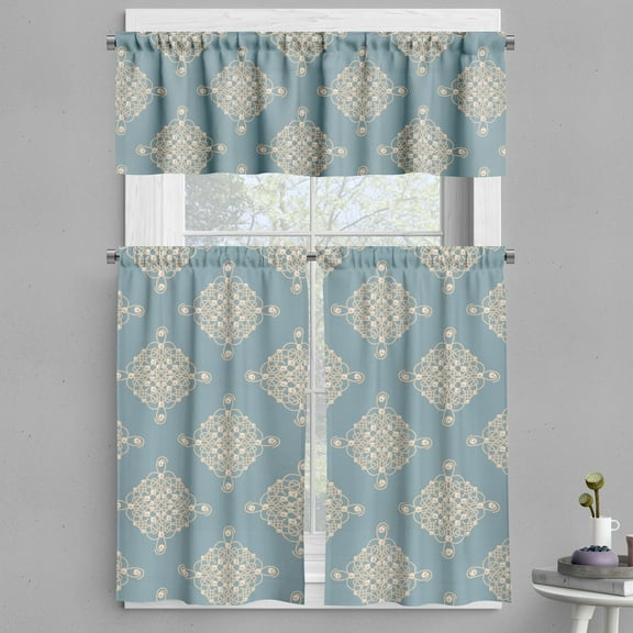 Ambesonne Pearls Valance & Curtain, Symmetric Sailot Knot, 55"x24", Pale Slate Blue Tan