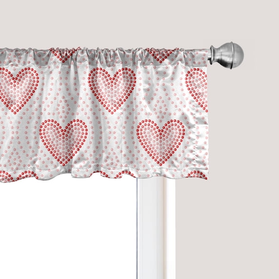Ambesonne Pearls Window Valance, Dotted Heart Pattern, 54" X 18", Blush Cream Red