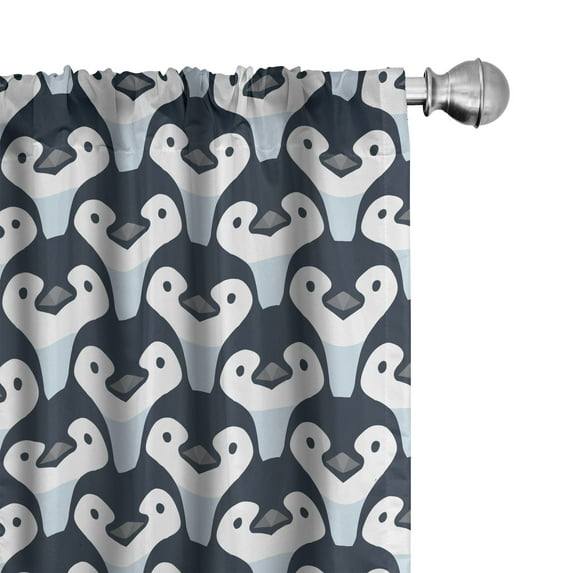 Ambesonne Penguin Window Curtains, Birds Face Pattern, Each 28" W x 95" L, Slate Blue Pale Blue