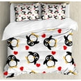 thumbnail image 1 of Ambesonne Penguin Duvet Cover Sets, Romance Heart Shape, 2-Queen, Mustard White Black, 1 of 6