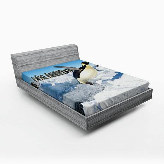 Ambesonne Penguin Fitted Sheet, Detailed Arctic Photo, Queen Size, Multicolor