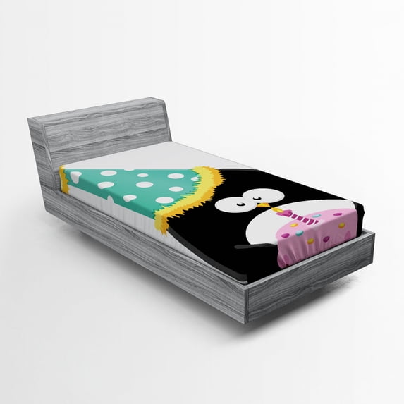 Ambesonne Penguin Fitted Sheet, Party Hat Cake, Twin XL Size, Multicolor