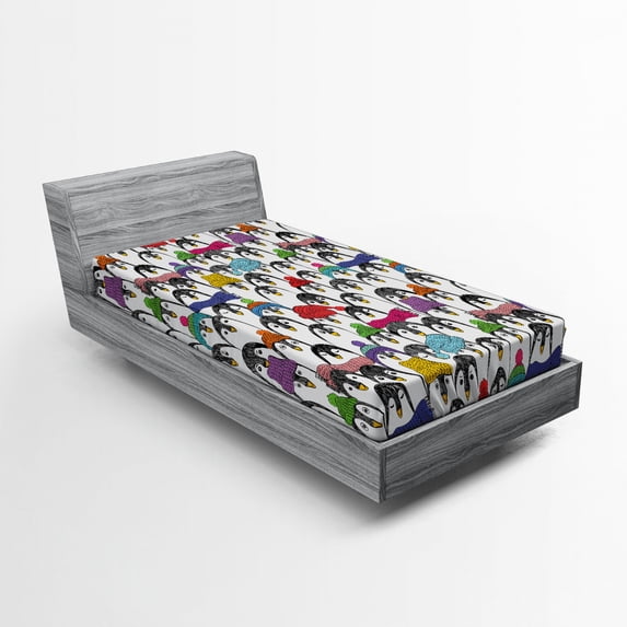 Ambesonne Penguin Fitted Sheet, Winter Cartoon Animal, Twin Size, Multicolor