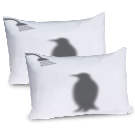 Ambesonne Penguin Pillow Sham 2 Pack, Showering Animal, 36"x20", Grey and White