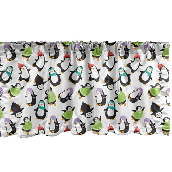 Ambesonne Penguin Window Valance, Happy Funny Animals, 54" X 12", Multicolor
