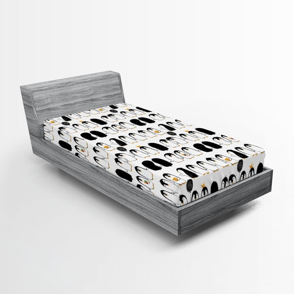 Ambesonne Penguins Fitted Sheet, Animal Love, Twin Size, Charcoal Grey Marigold
