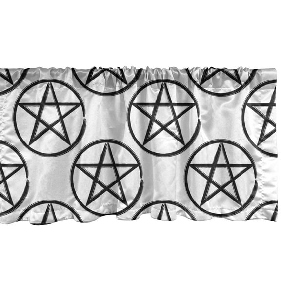 Ambesonne Pentacle Window Valance, Pentagram Star in Circle, 54" X 12", Charcoal Grey and White