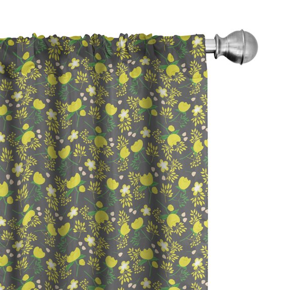 Ambesonne Peony Window Curtains, Flourishing Nature Themed, Each 28" W x 84" L, Taupe Grey Yellow Green