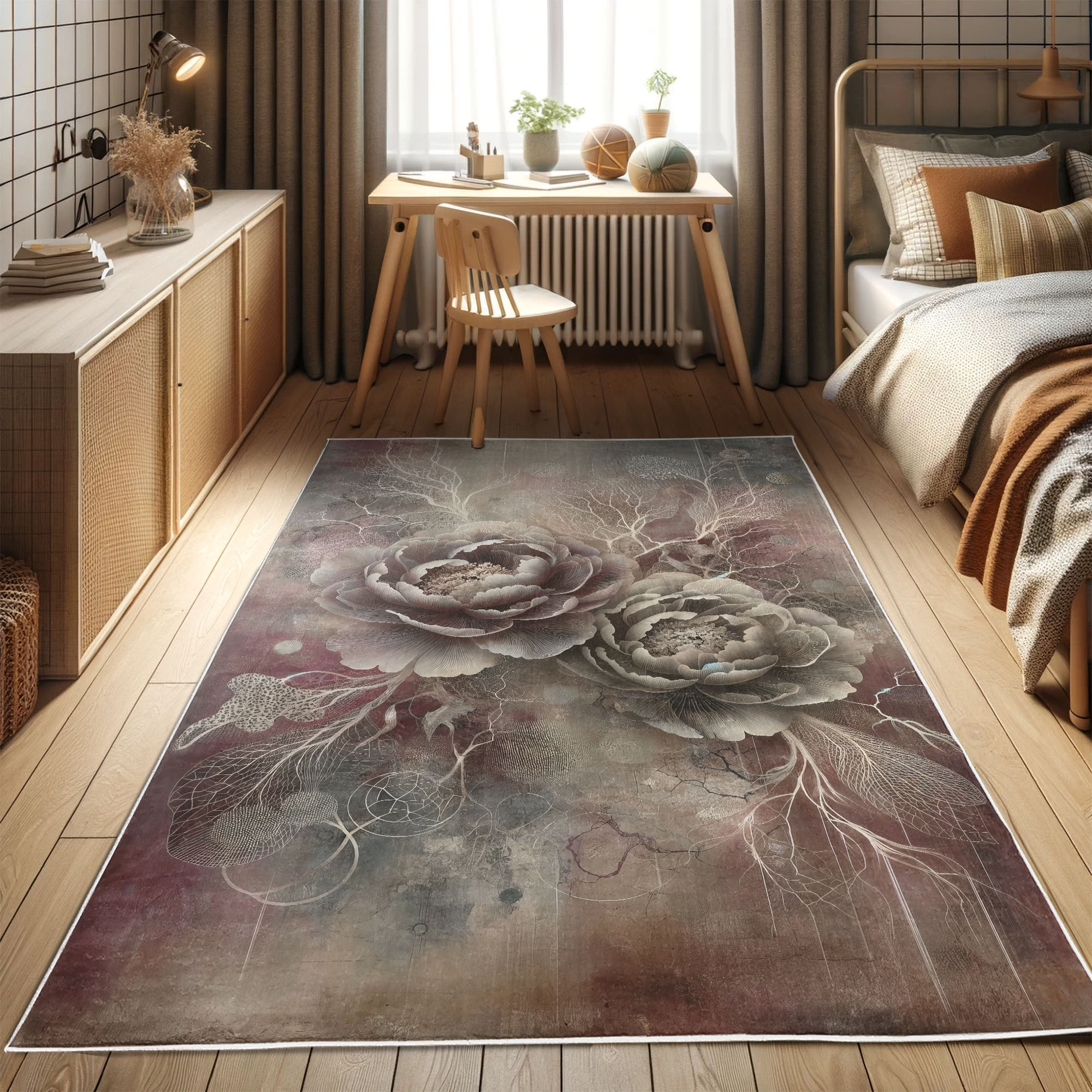 Ambesonne Peony Decorative Rug Carpet, Grunge Floral Phantom Dreamy, 2 ...