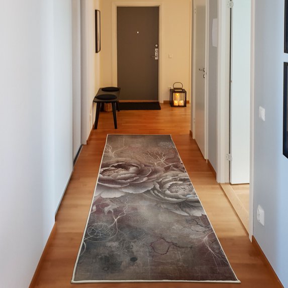 Ambesonne Peony Decorative Rug Carpet, Grunge Floral Phantom Dreamy, 2' 5" x 7' 5", Dried Rose Grey Pink