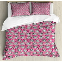 Ambesonne Peony Duvet Cover Set, Greyscale Flower Chintz Rose, Calking, Hot Pink Pastel Pink