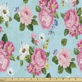 thumbnail image 1 of Ambesonne Peony Fabric by the Yard Upholstery, Colorful Flowers Bouquet Art, 1 Yard, Blue Rose, 1 of 4