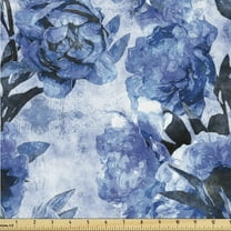 Ambesonne Peony Fabric by the Yard Upholstery, Wild Life Floral Boho Pattern, 1 Yard, Cobalt Blue Pale Blue