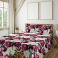 thumbnail image 1 of Ambesonne Peony Fitted & Flat Sheet with Shams 4 Pcs Set, Floral Leaves Pattern Print, Queen, Forest Green Magenta, 1 of 1