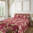 thumbnail image 1 of Ambesonne Peony Fitted & Flat Sheet with Shams 4 Pcs Set, Tropical Botany Autumn Art, Calking, Dark Coral and Apple Green, 1 of 1
