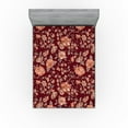 thumbnail image 1 of Ambesonne Peony Fitted Sheet, Autumn Flowers Leafy Branches, King Size, Raspberry Coral Grey Teal, 1 of 5