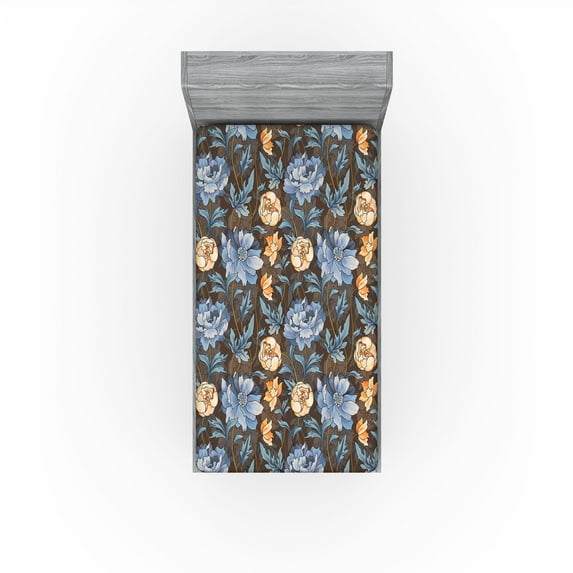 Ambesonne Peony Fitted Sheet, Dreamland Blooms Delicate Art, Twin XL Size, Lavender Blue Peach