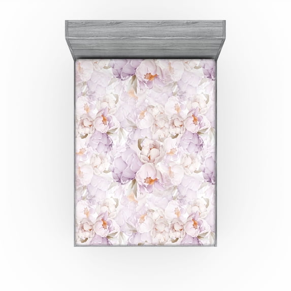 Ambesonne Peony Fitted Sheet, Gentle Petals Love Flowers, Full Size, Pale Mauve and Persian Orange